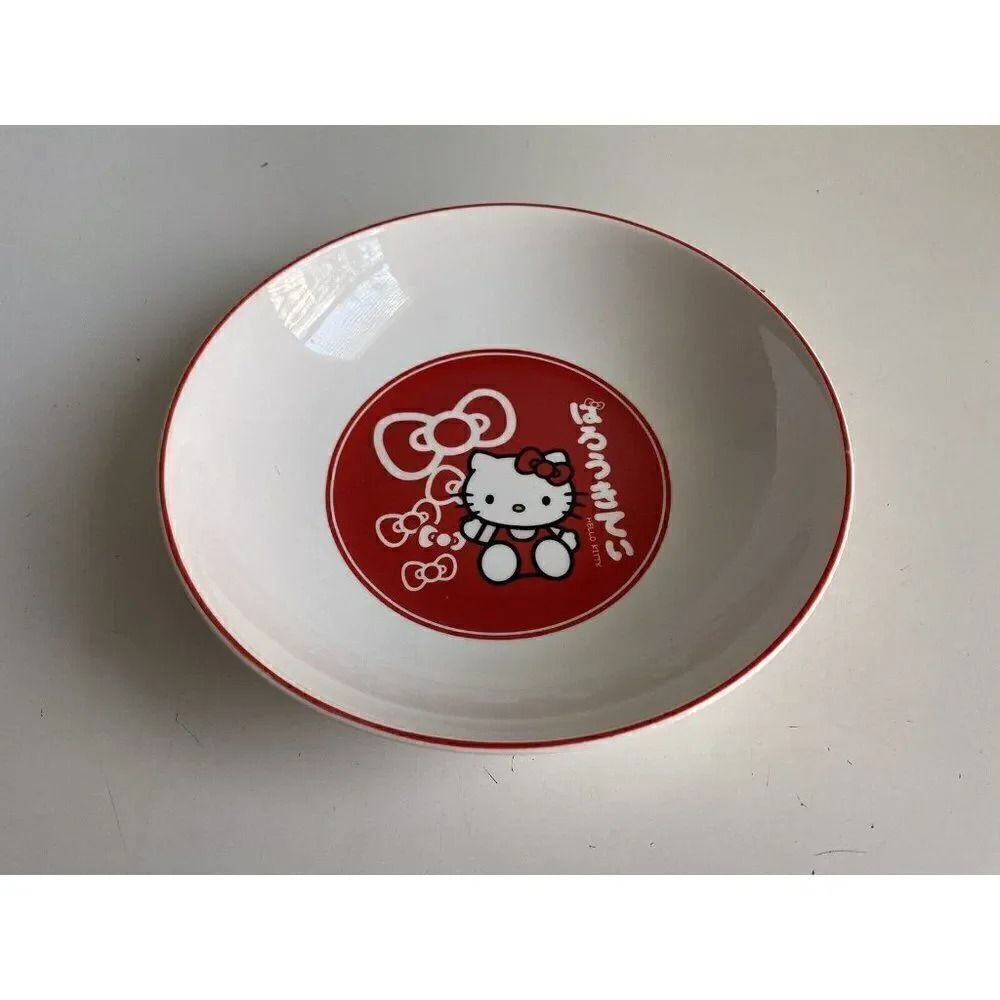 Sanrio Hello Kitty 9" Ceramic Pasta Dinner Bowl Red Bows NEW‎